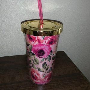 Pink Floral Plastic Tumbler